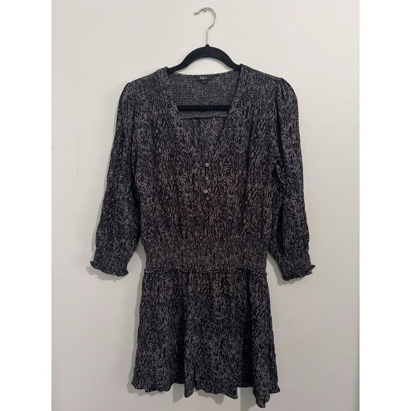 Rails Zana Dress Women’s Large Charcoal Animal Print Mini Smocked - Picture 3 of 14